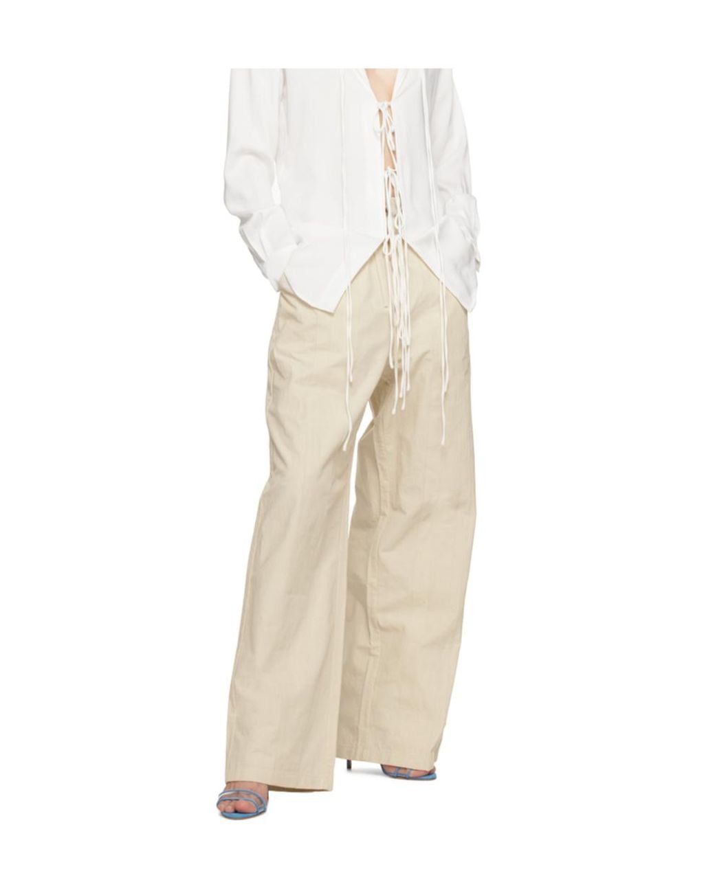Christopher Esber White Drawstring-Waist Straight-Leg Trousers