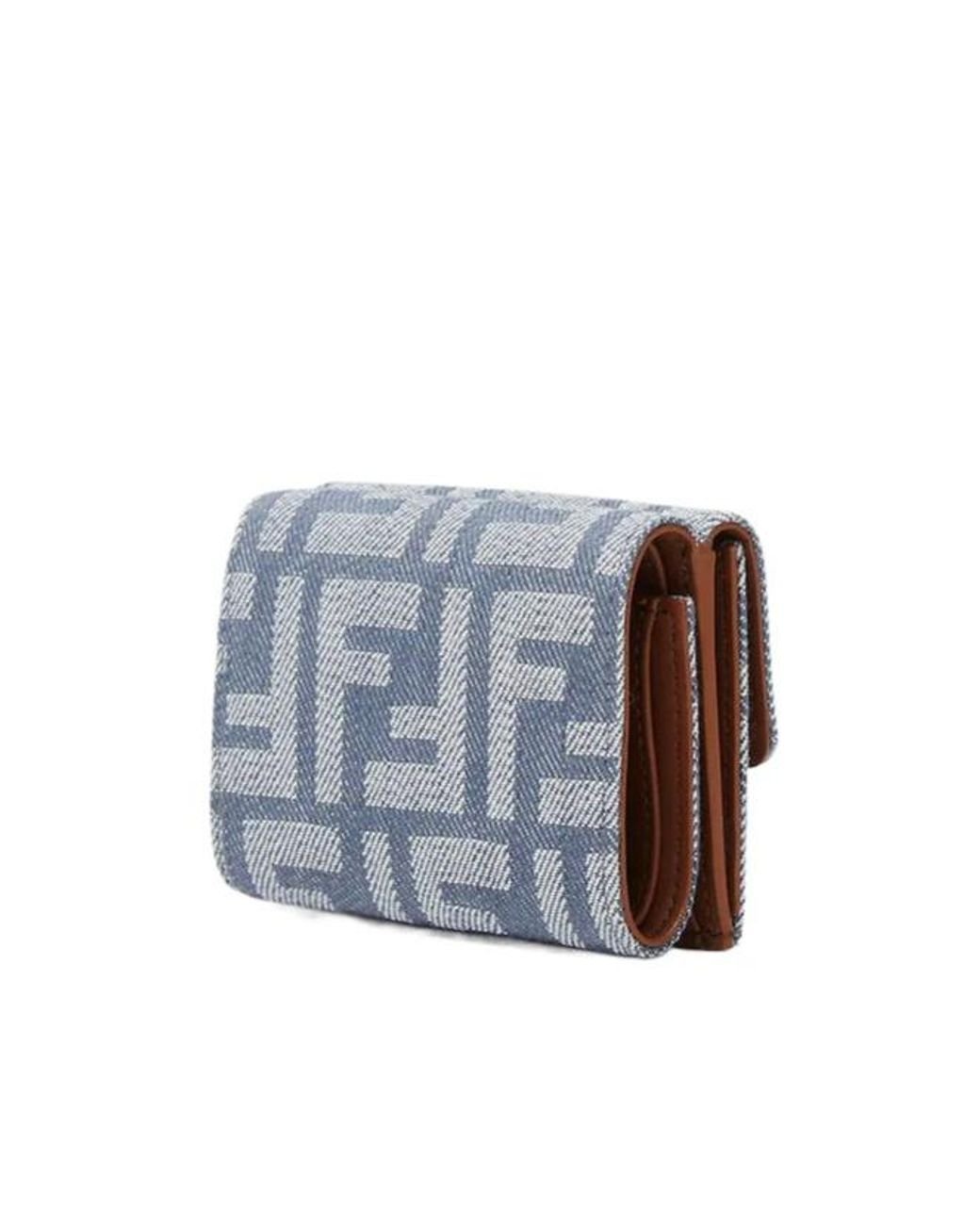 ヘアアクセサリー FENDI Micro Trifold Baguette wallet in jacquard FF denim eff Baguette Micro Trifold Fabric Blue | Fendi