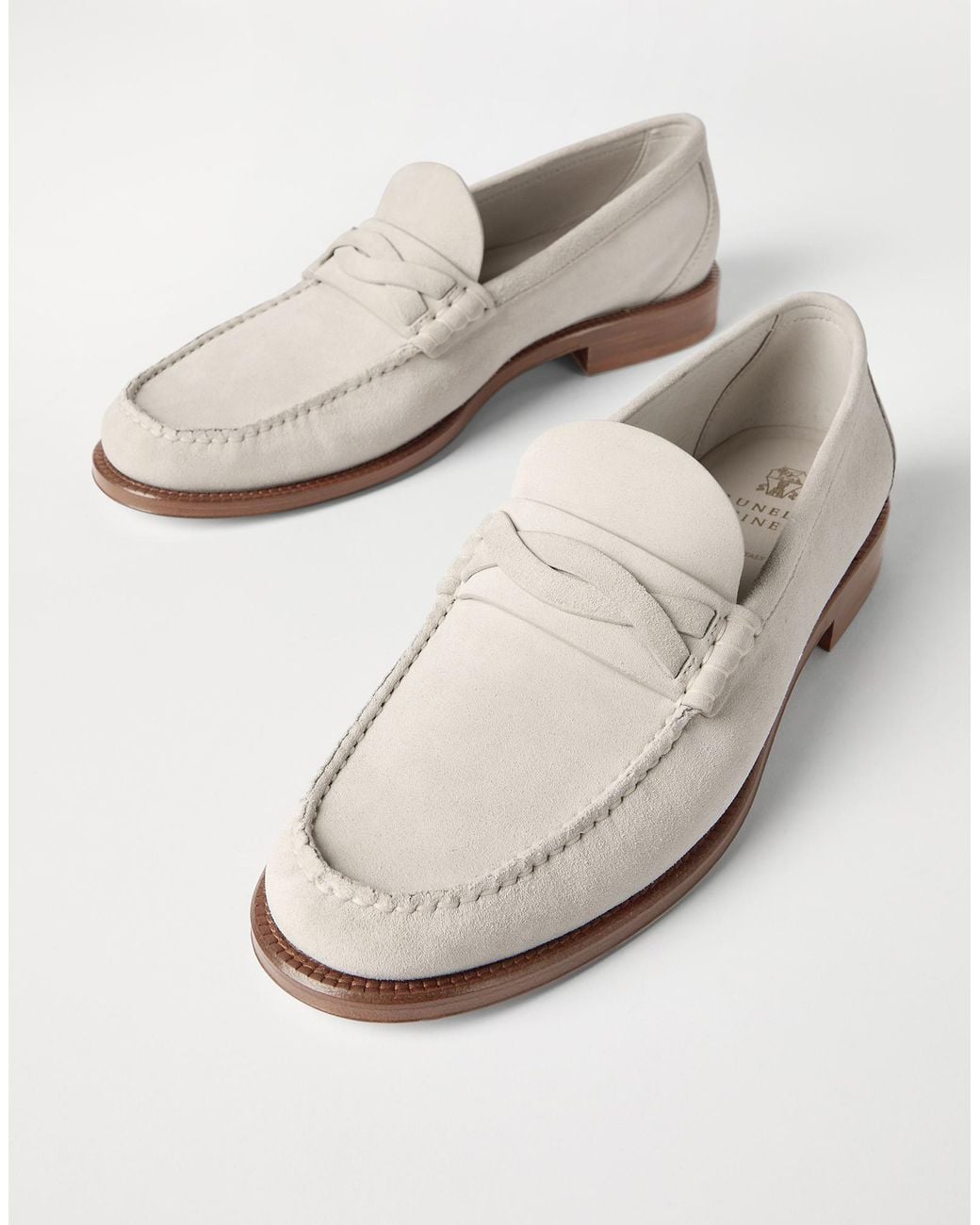 Brunello Cucinelli White Suede Loafers for men