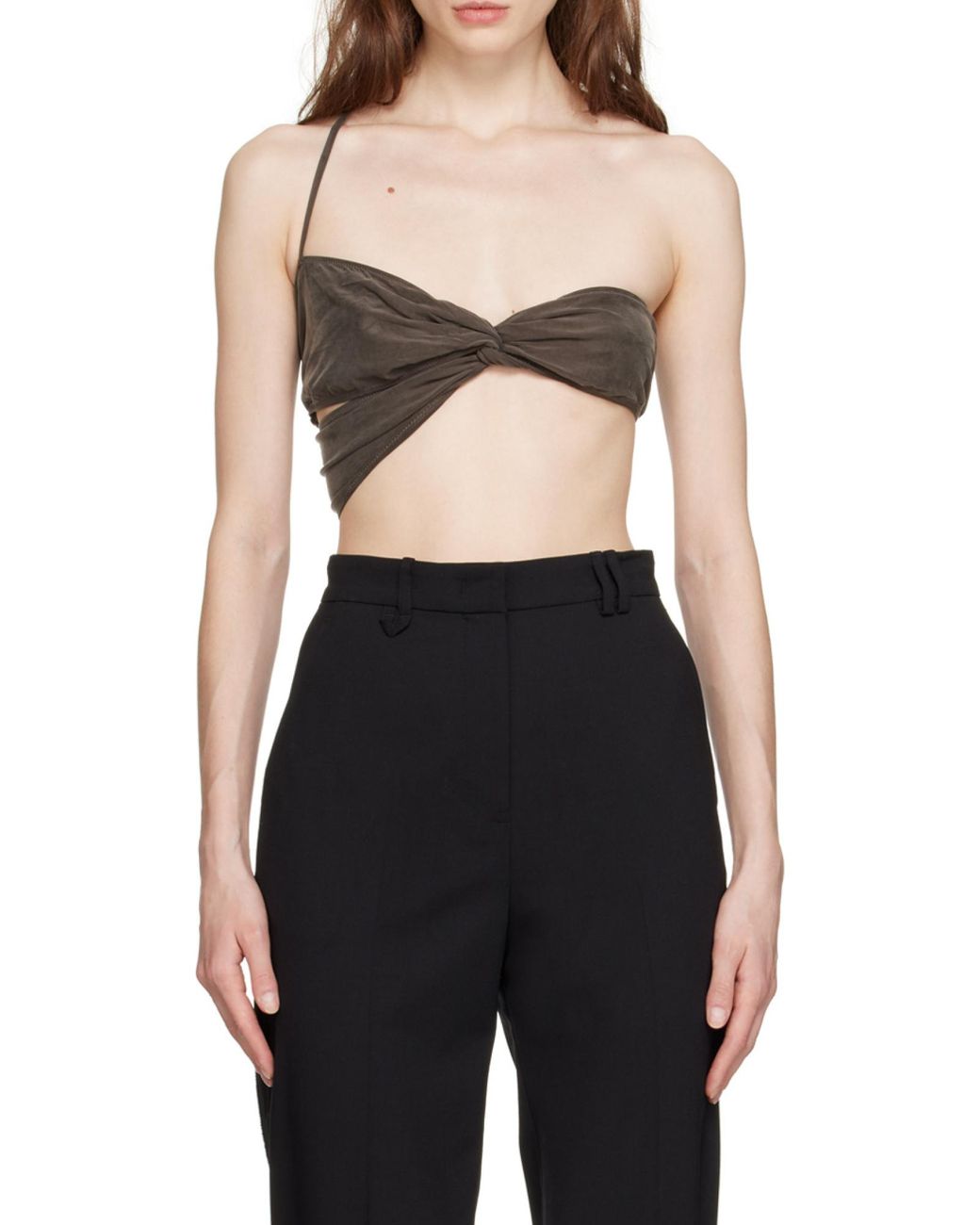 Jacquemus Brown Asymmetric Twisted Bandeau