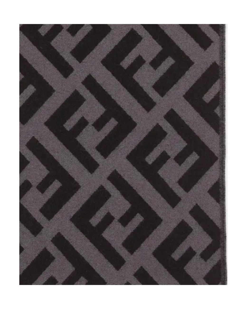 Fendi Black Ff Jacquard Fringed Scarf for men