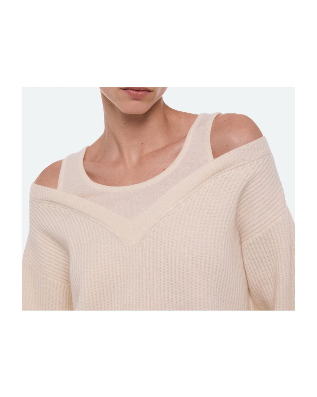 Helmut Lang White Double-Layer V-Neck Sweater
