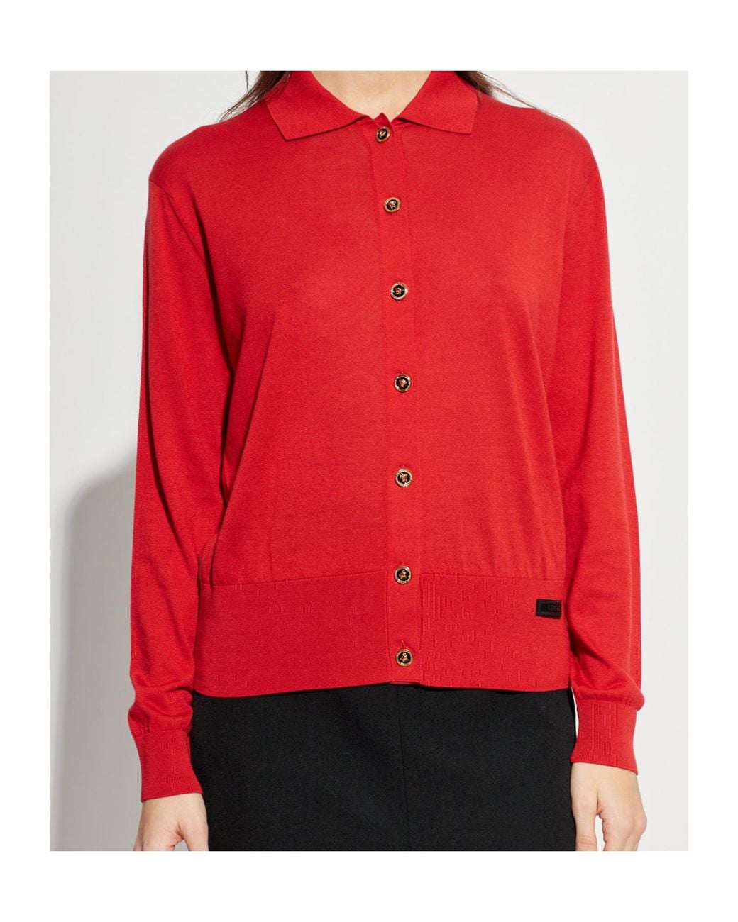 Versace Red Logo-Patch Polo Cardigan