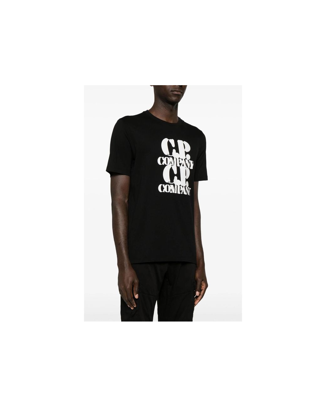 C P Company Black Logo-Print Cotton T-Shirt for men