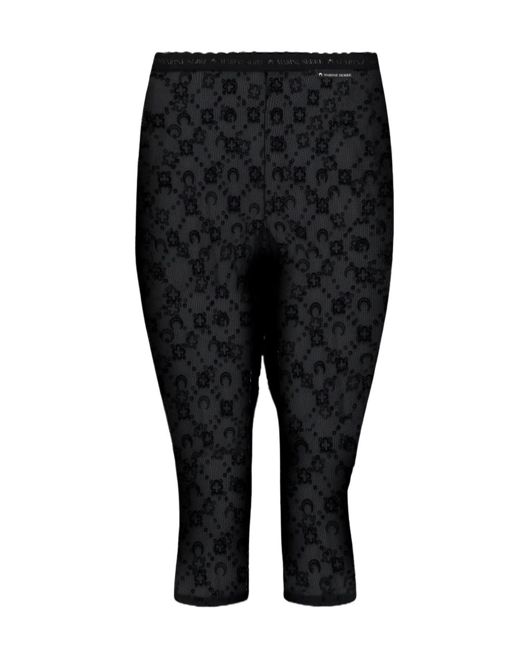 MARINE SERRE Black Moonogram Mesh Flock Capri Pants