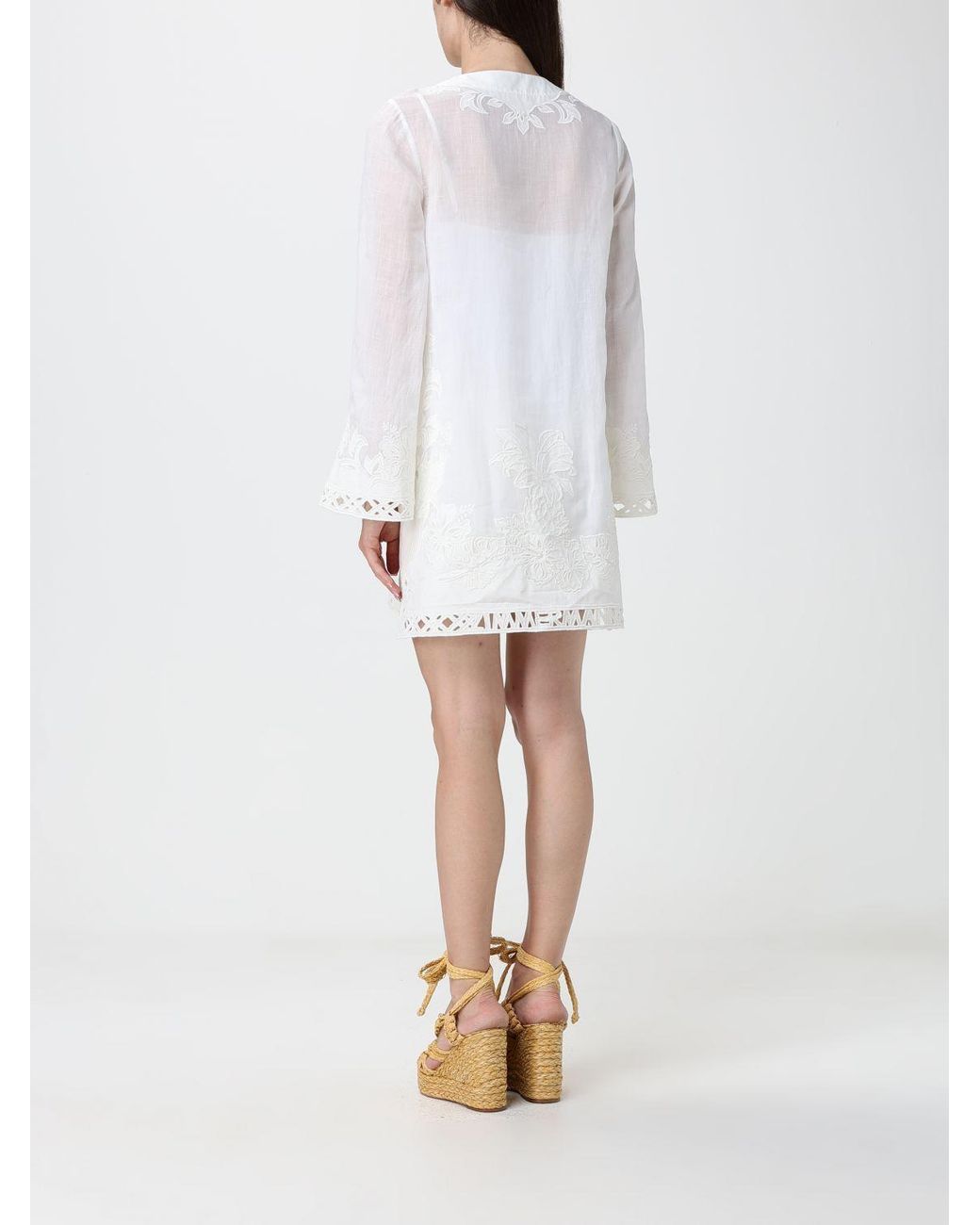 Zimmermann White Indra Belted Embroidered Ramie Mini Dress