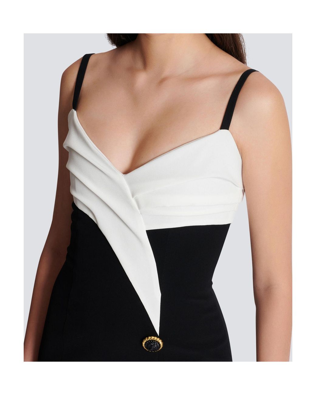 Balmain Black Crepe Two-Tone Maxi Dress