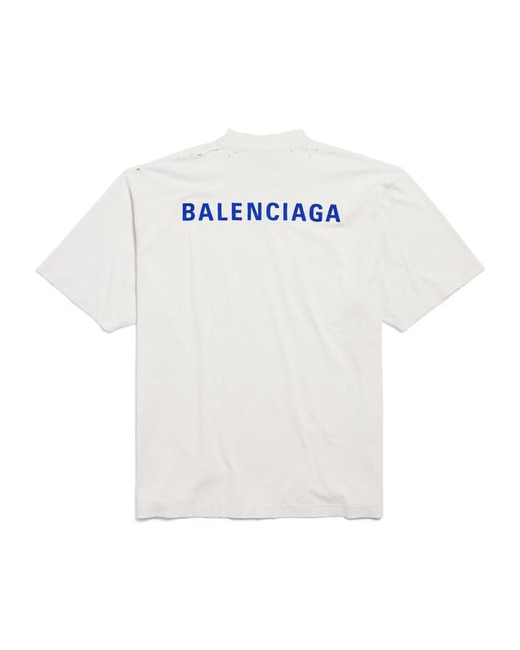Balenciaga White Logo Embroidered Distressed T-Shirt for men