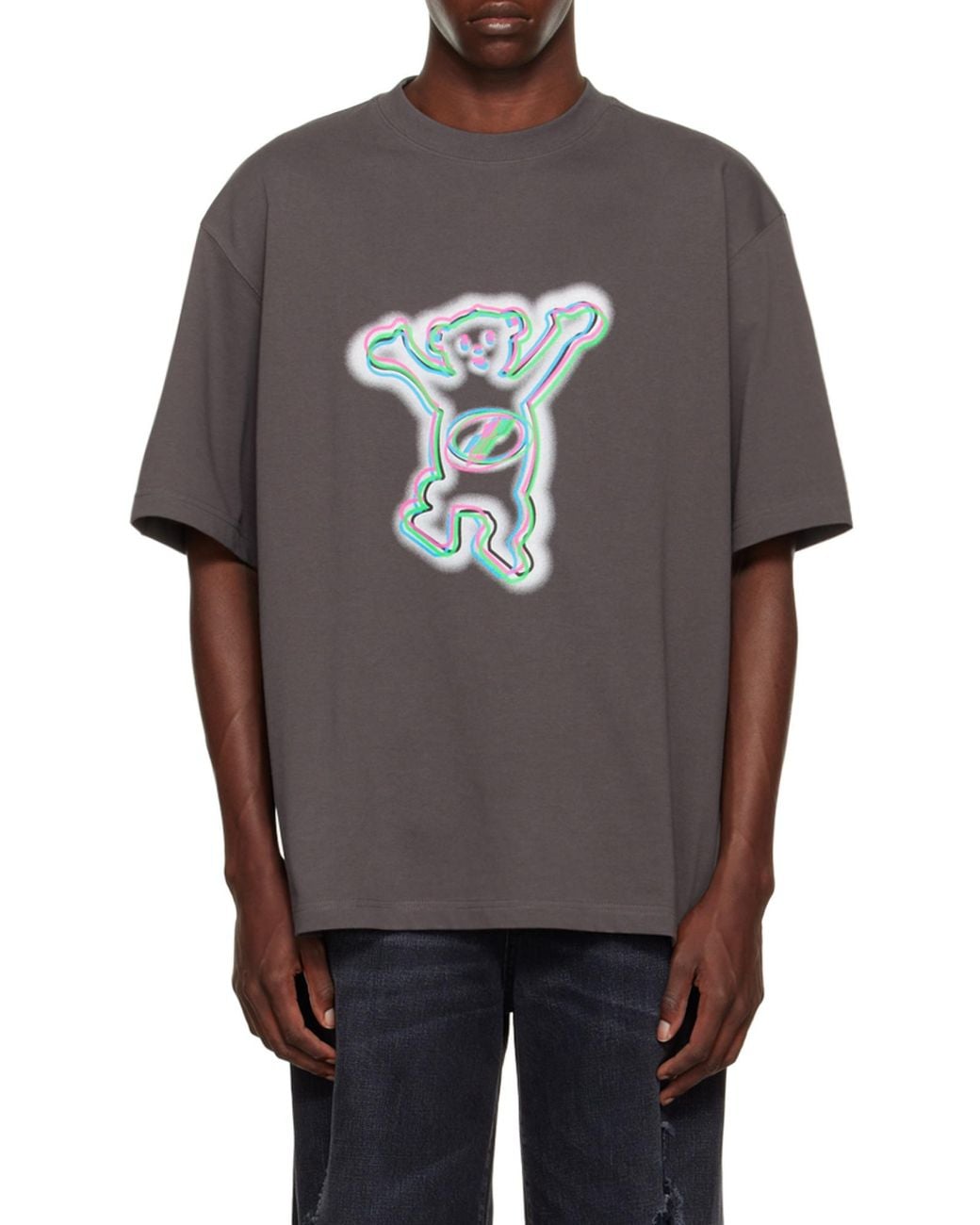 we11done Gray Graphic-Print Cotton T-Shirt for men