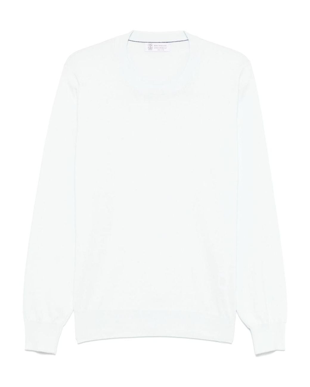 Brunello Cucinelli White Cotton Sky Sweater for men
