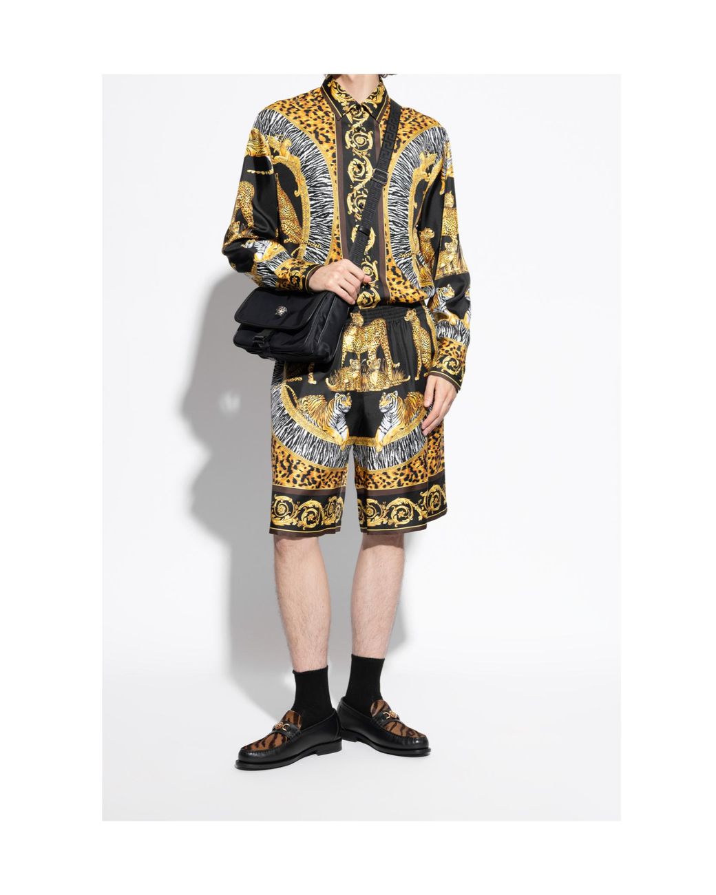 Versace Black Leopard-Printed Slip-On Loafers for men
