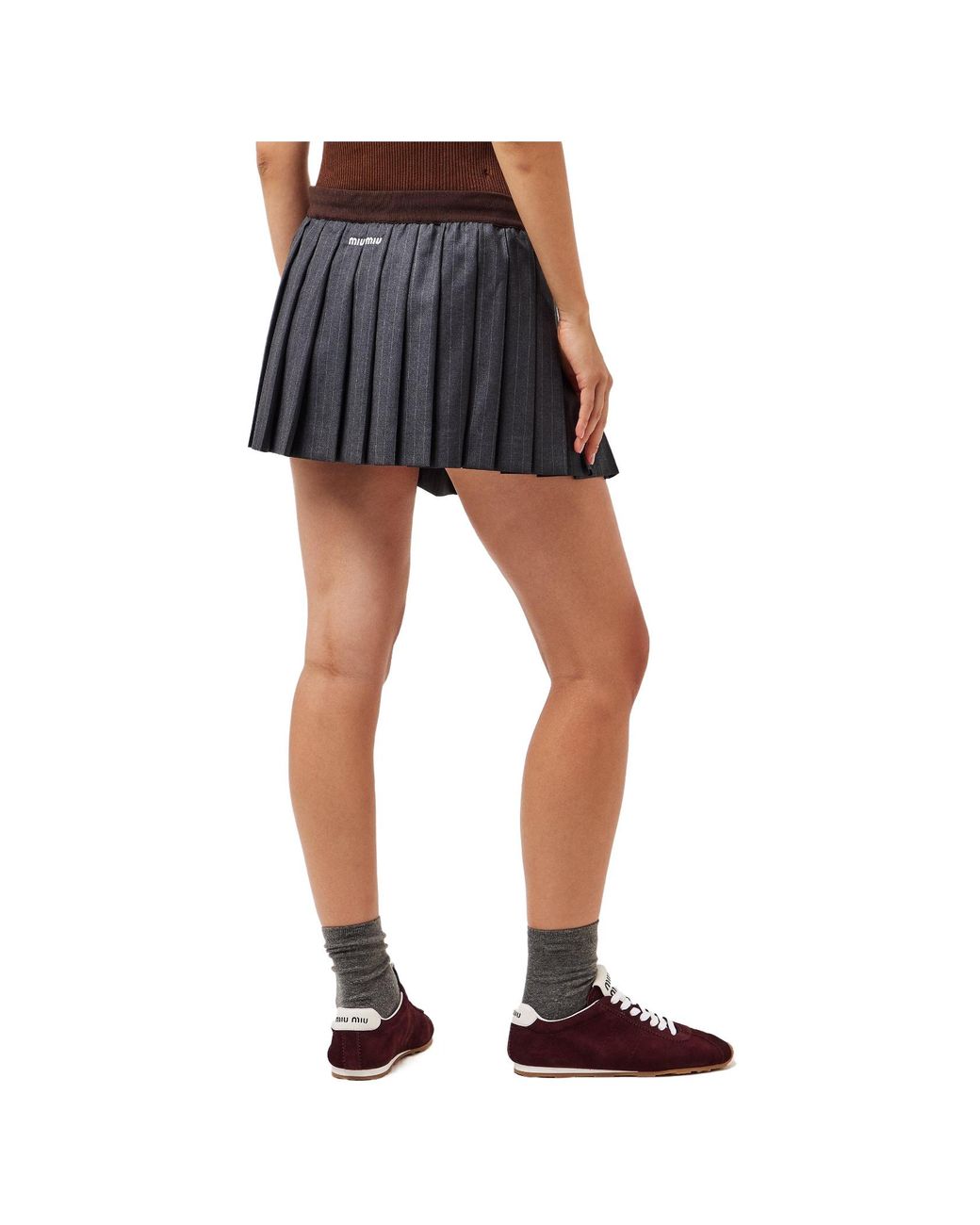 Miu Miu Gray Simple And Versatile Ruched Skirt