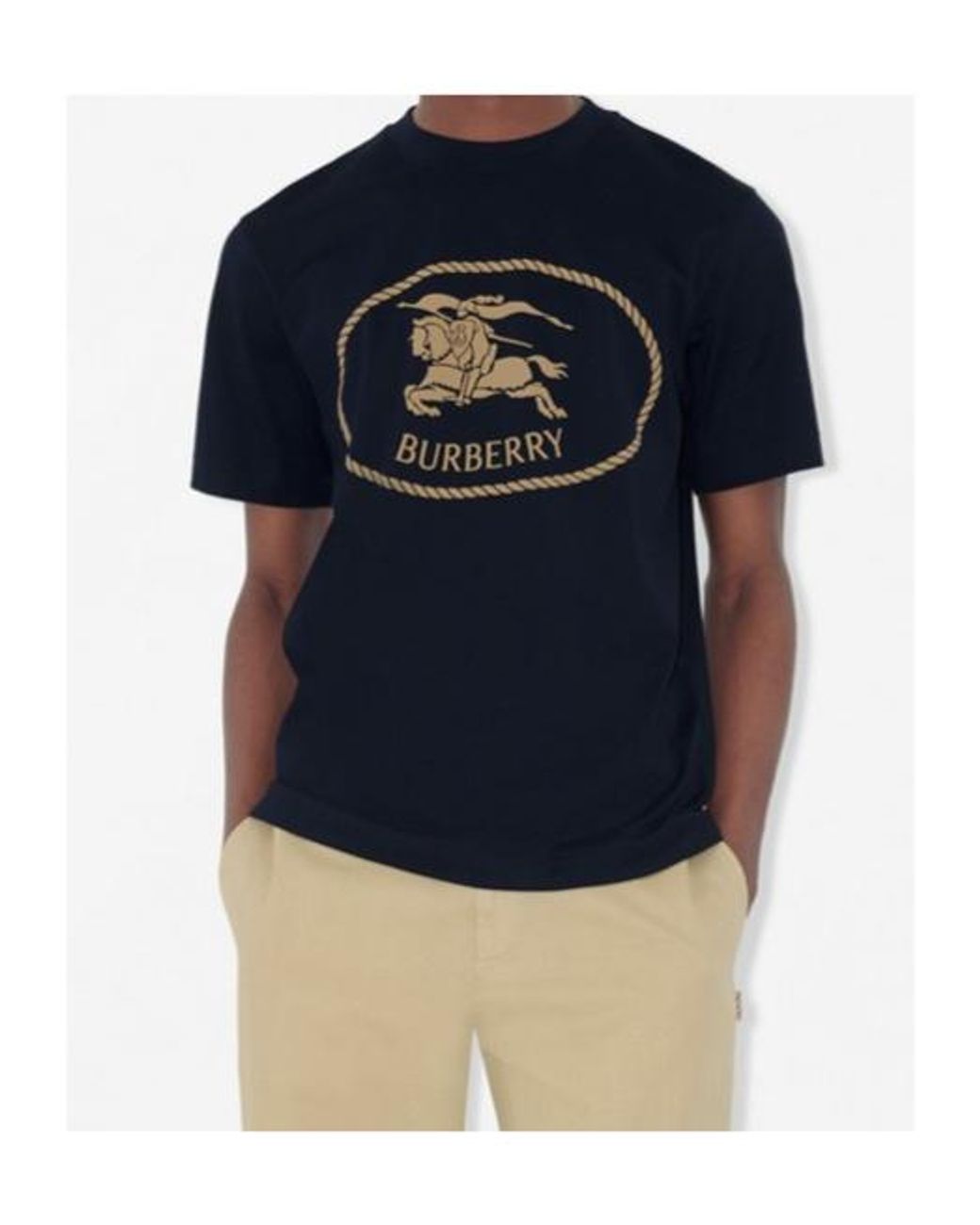 Burberry Blue Cotton Knight Stamp T-Shirt for men