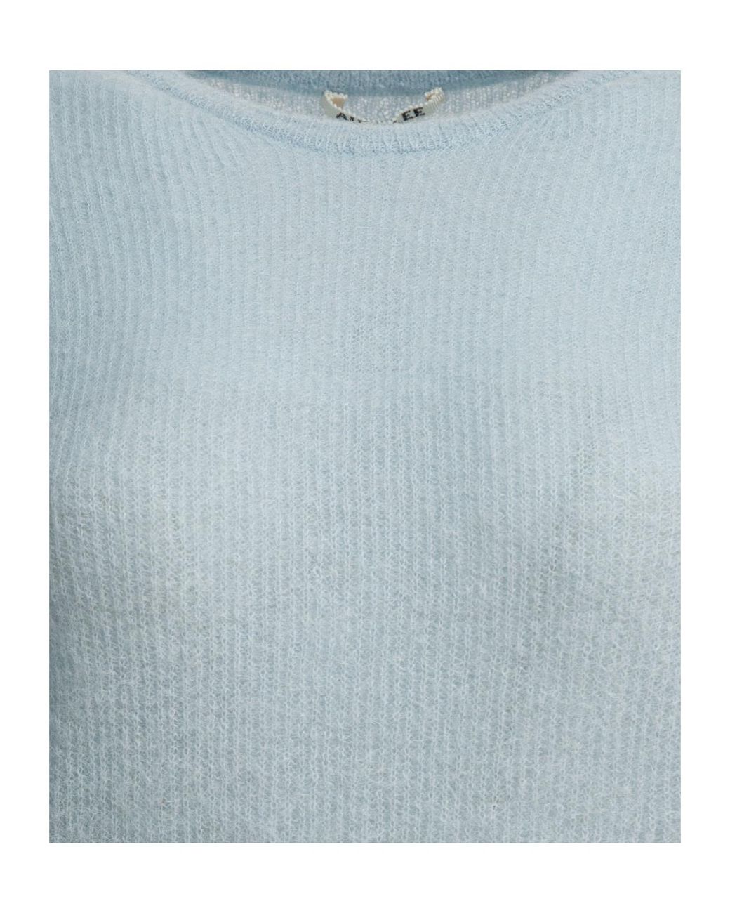 Auralee Blue Long-Sleeved Crew Neck Knit Sweater