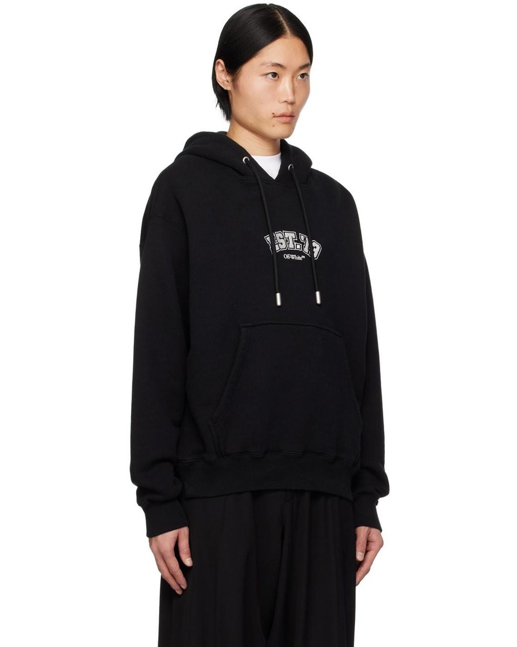 Off-White c/o Virgil Abloh Black Graphic Printed Drawstring Hoodie for men