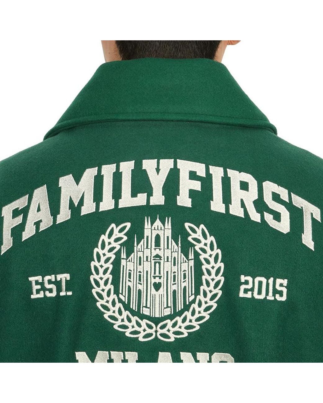 FAMILY FIRST Green Family First Varsity Patch Bomber Jacket for men