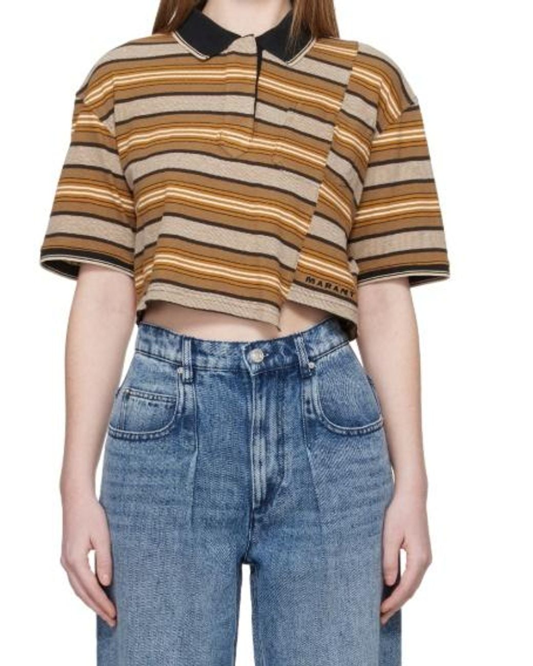 Isabel Marant Blue Isalyne Striped Pocket Polo Top