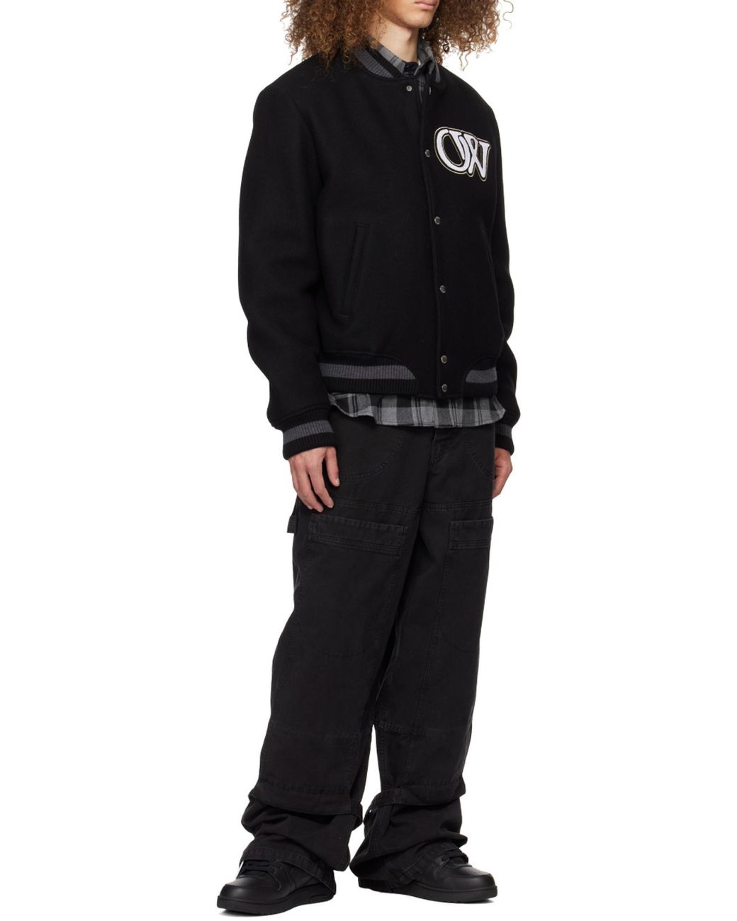 Off-White c/o Virgil Abloh Black Varsity Bomber Jacket for men