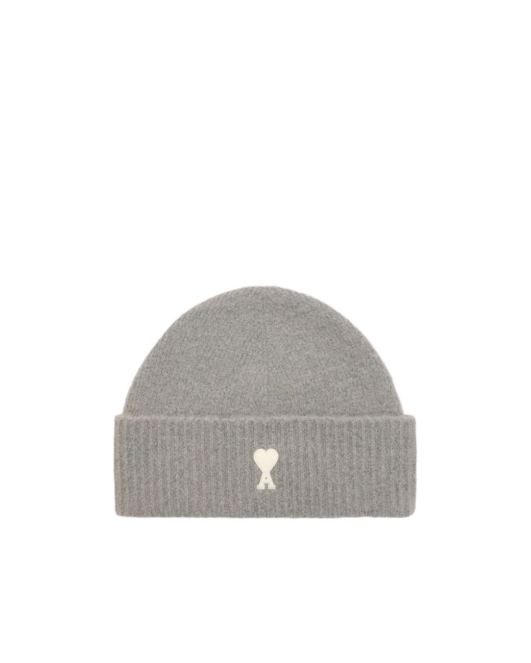 AMI Gray Logo Embroidered Knitted Beanie for men