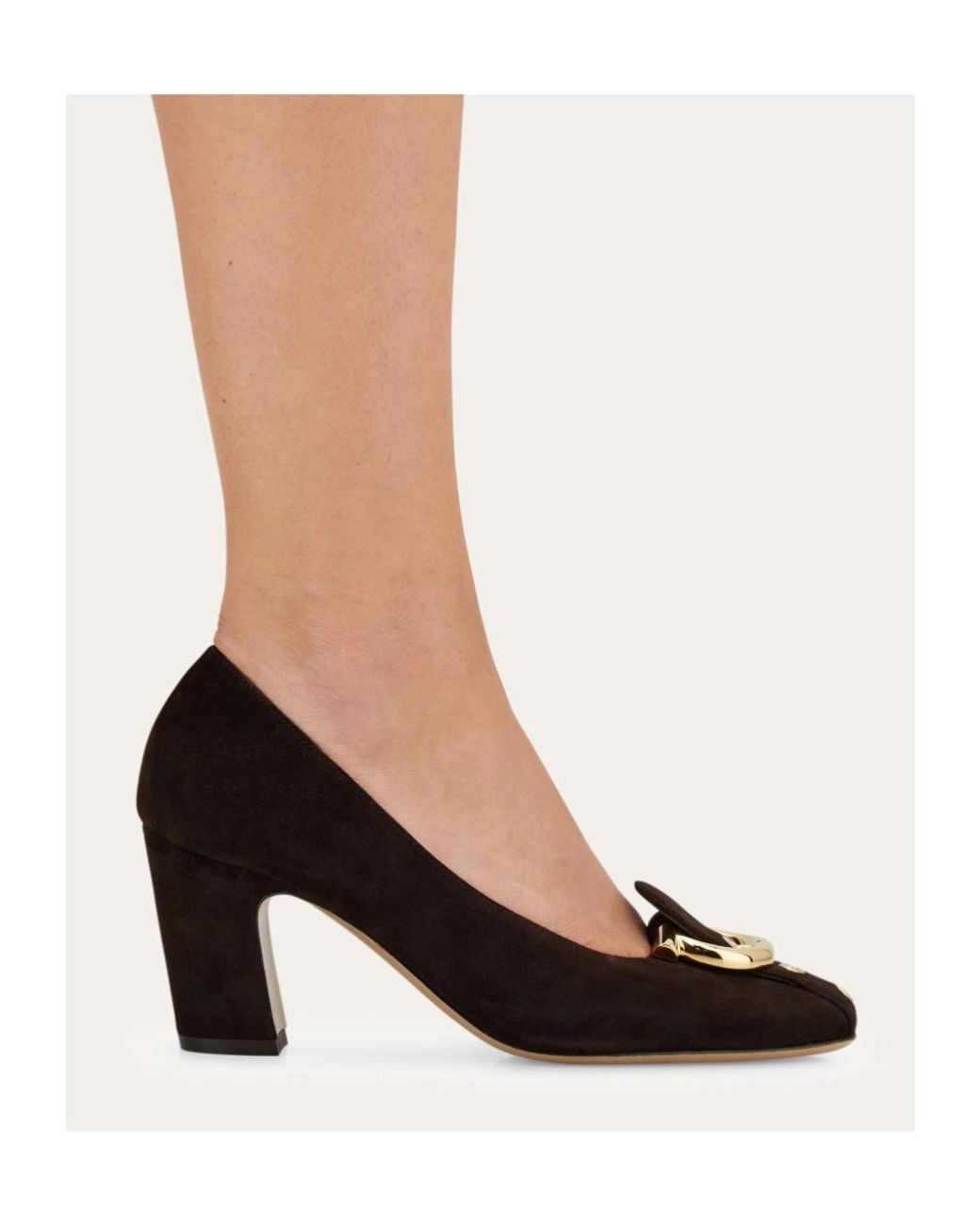 Ferragamo Brown Gancini Block Heel Pump