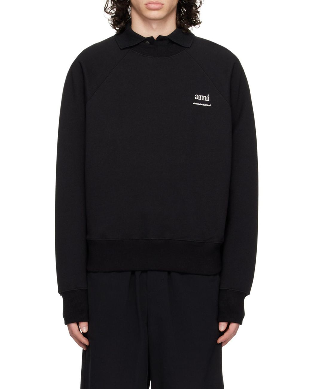 AMI Blue Logo Printed Crewneck Sweatshirt for men