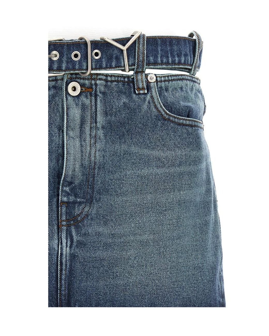 Y. Project Blue Y Belt Logo Patch Denim Skirt