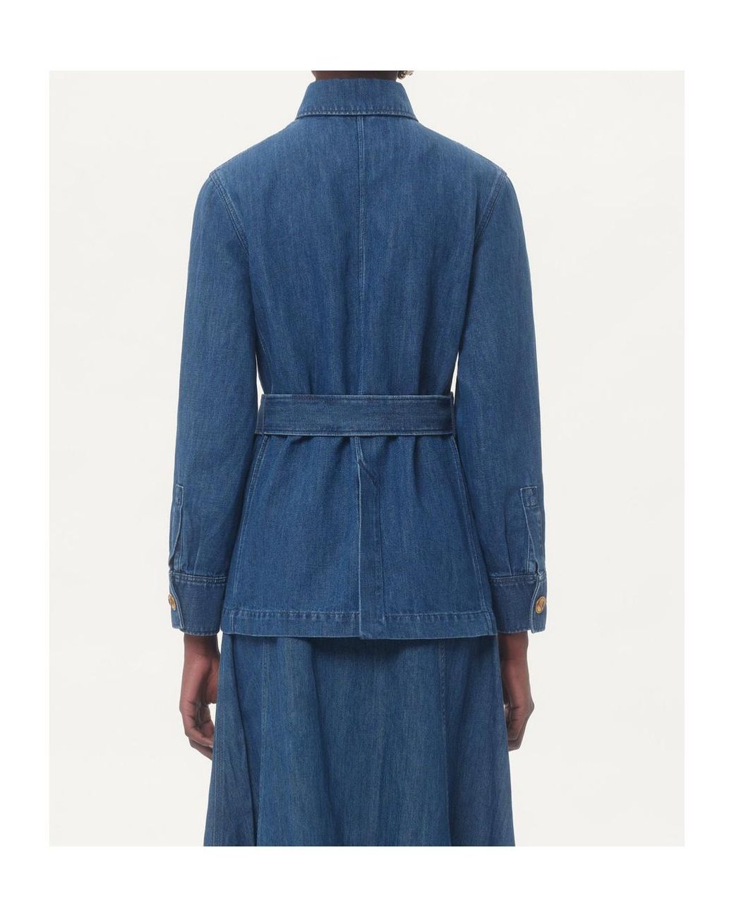 Valentino Blue Sahariana Belted Waist Denim Jacket