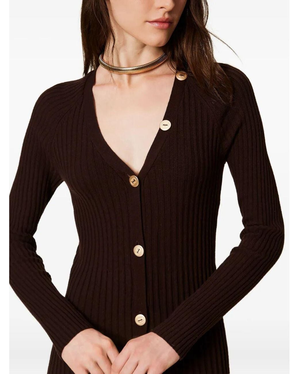 Twinset Black Button-Front Midi Dress