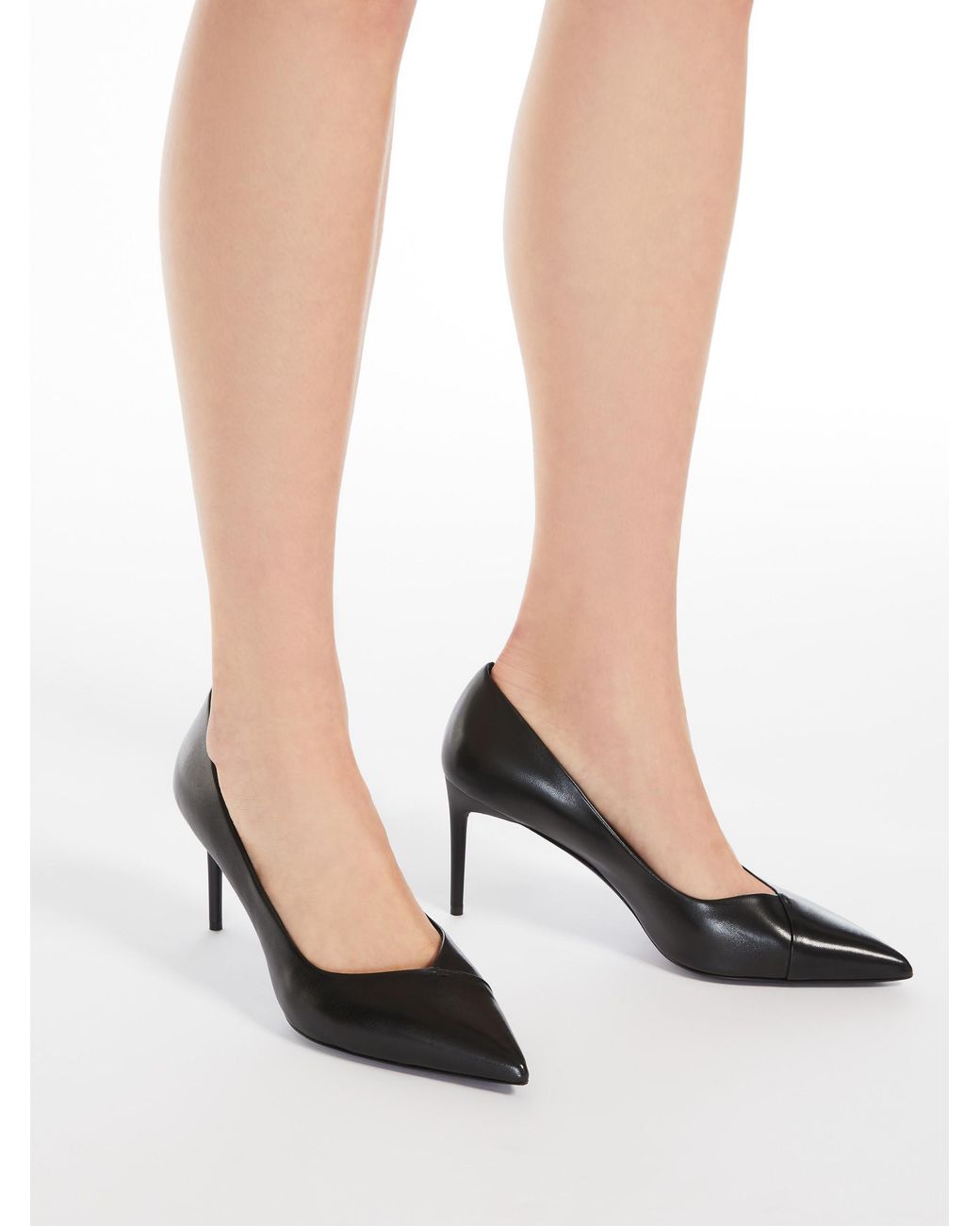 Max Mara Black Nappa Leather Court Shoes