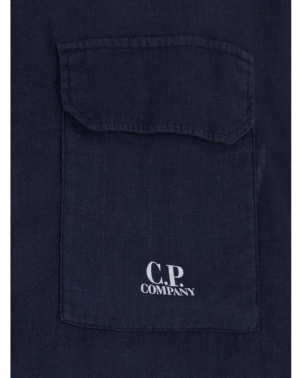 C P Company Blue Shirt With Front Logo Lettering for men