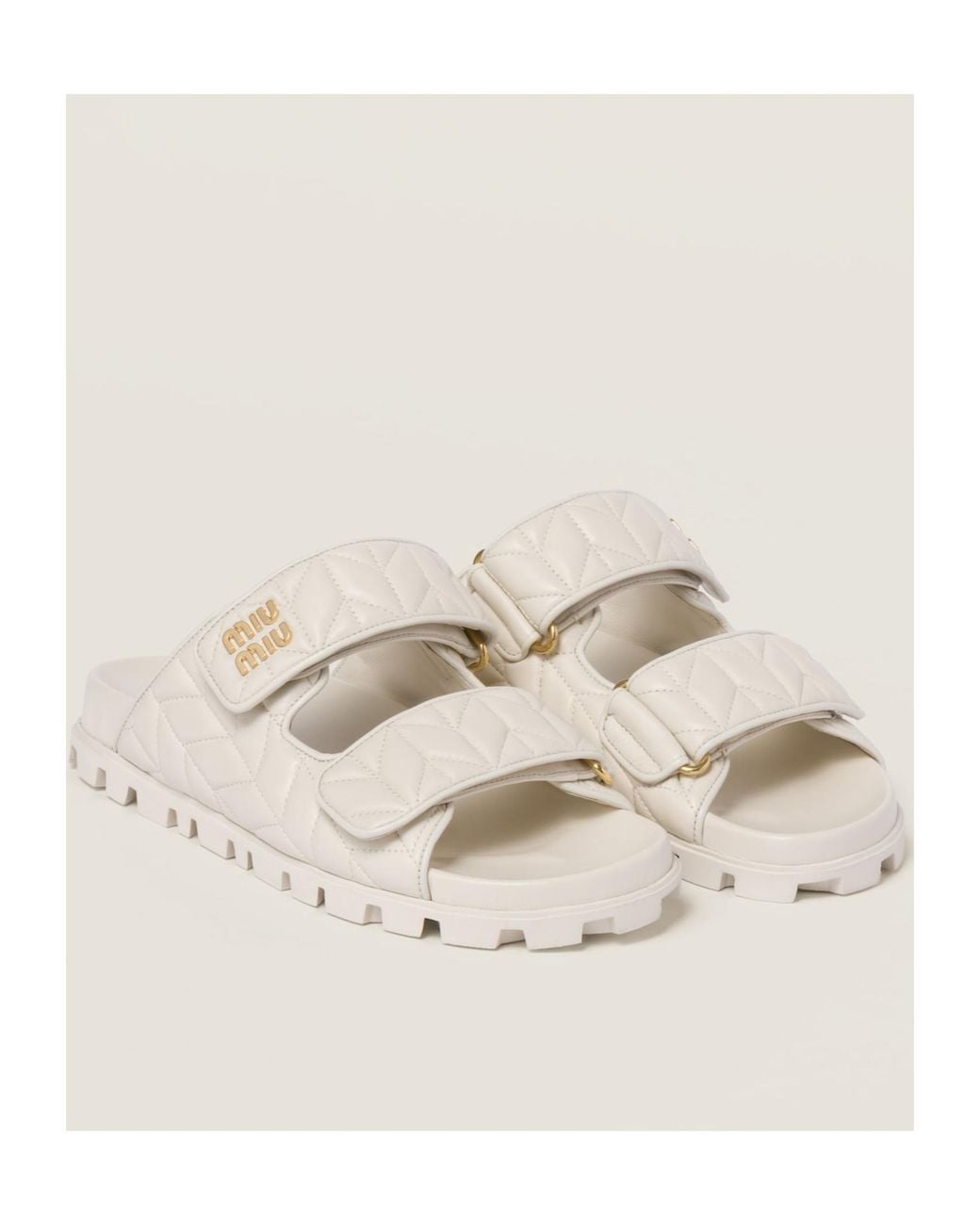 Miu Miu White Quilted Slip-On Sandals