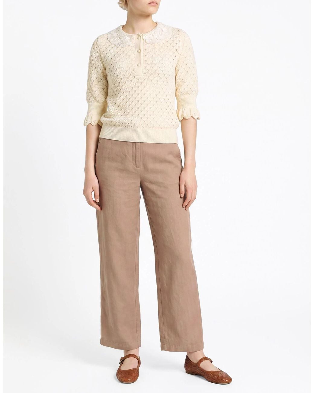 Chloé White Minimalist Solid-Color Crocheted Top