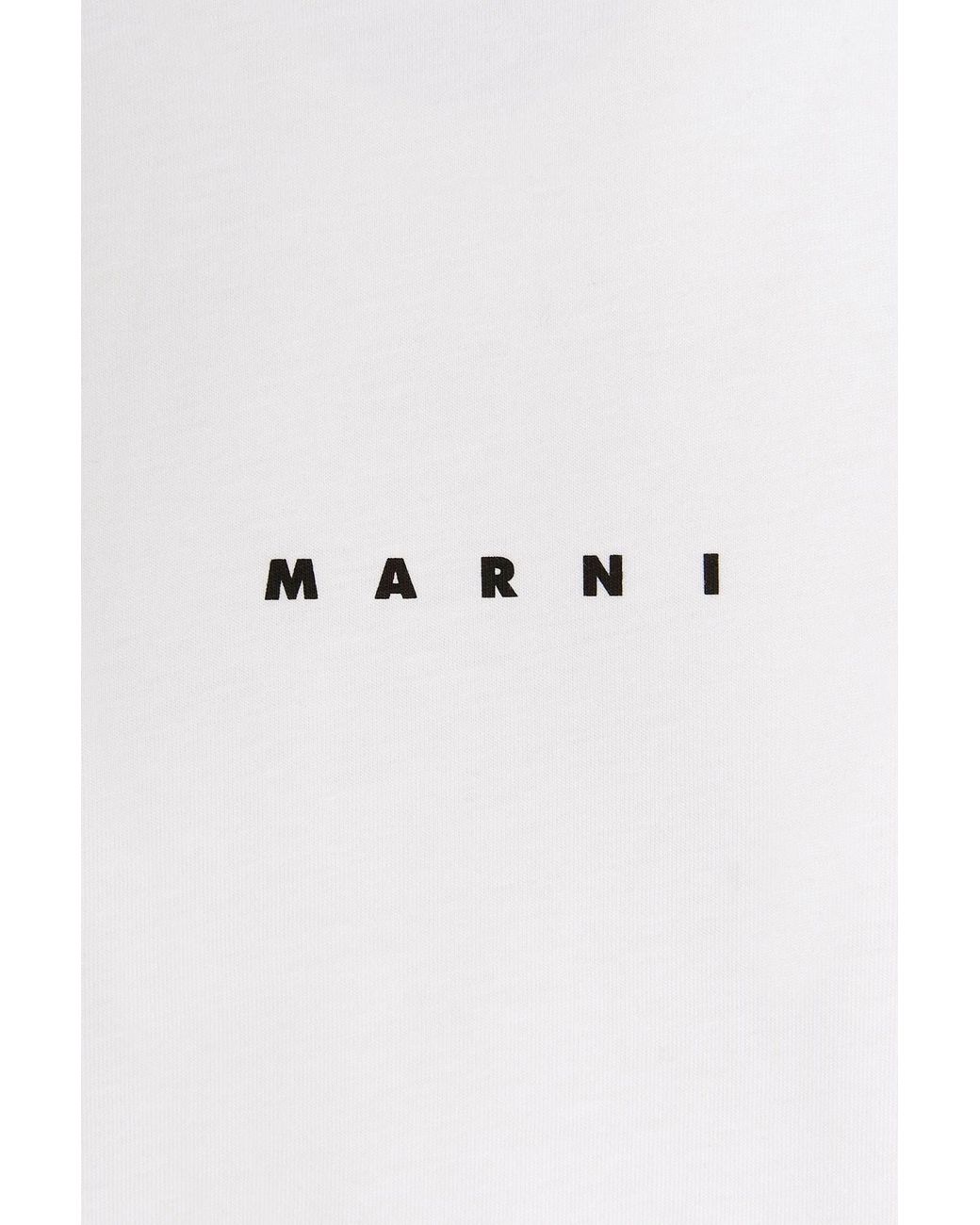 Marni White Logo Printed Crewneck T-Shirt for men