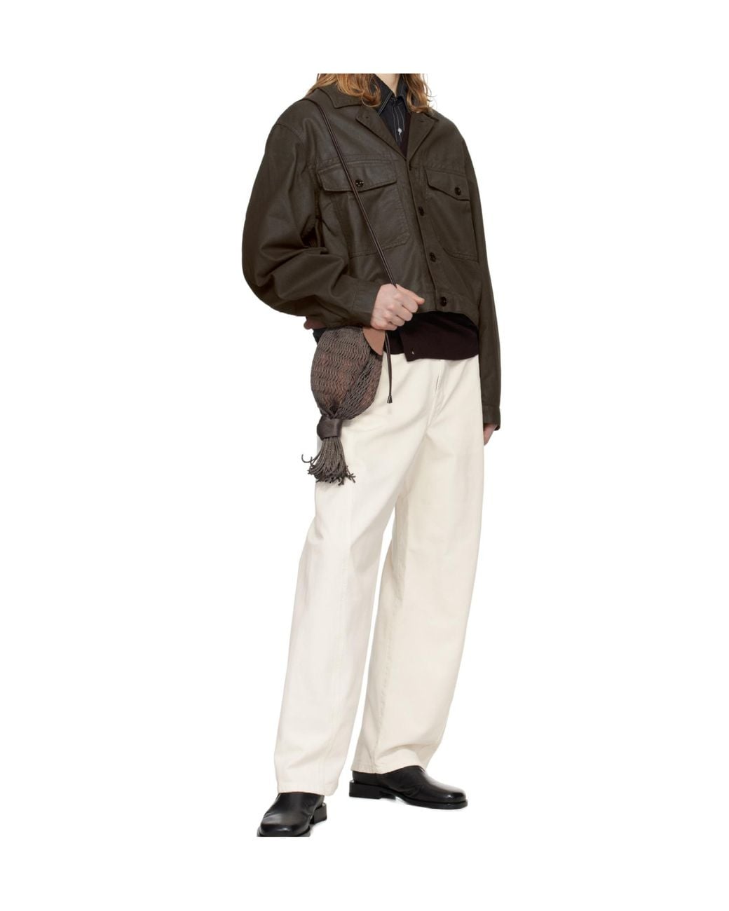Lemaire White Twisted Belted Straight-Leg Trousers