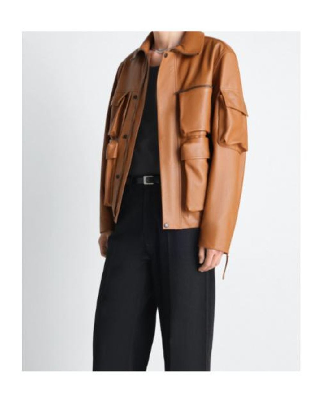 Lemaire Brown Multipocket Leather Jacket for men