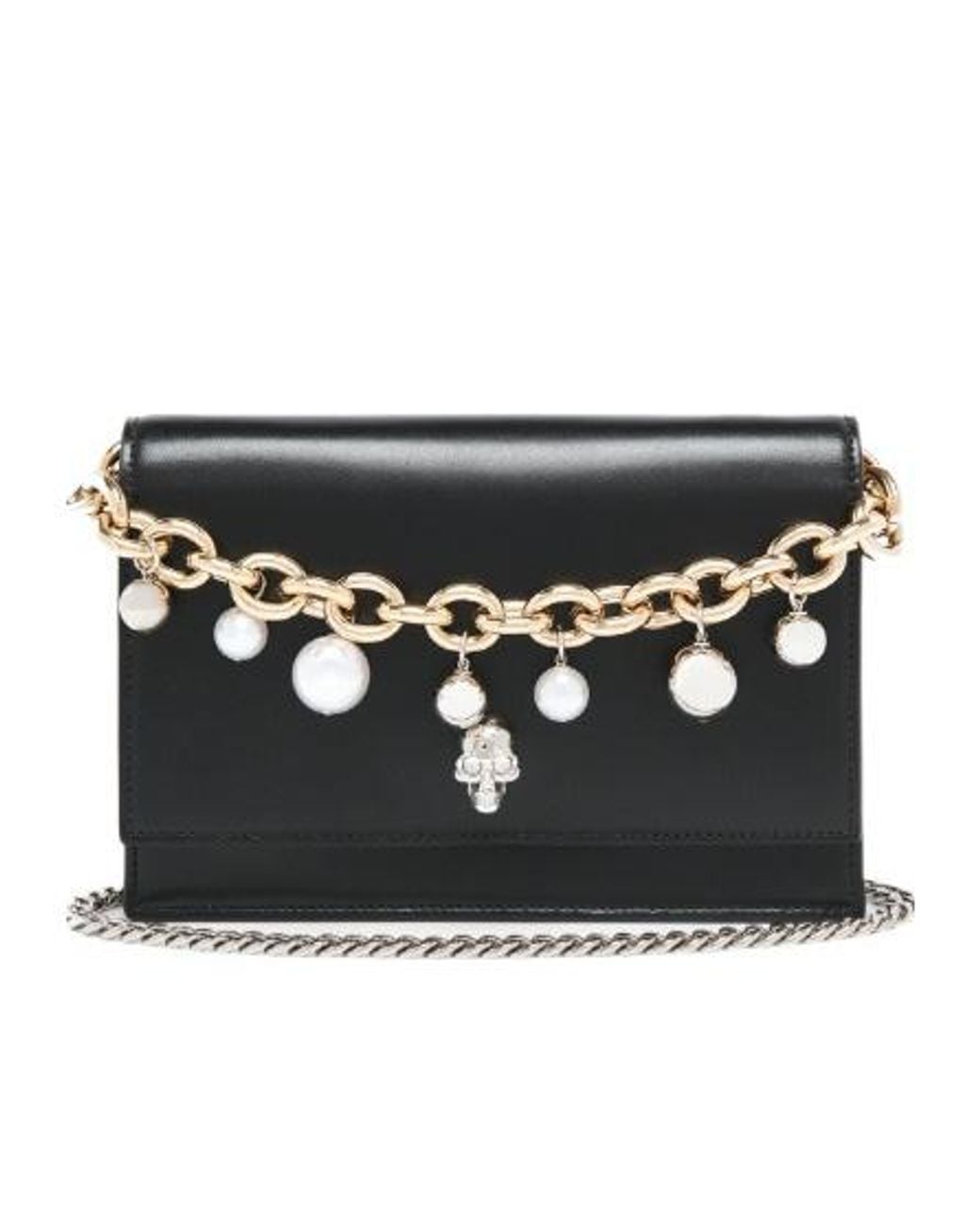 McQueen Black Skull Embellished Chained Clutch Bag