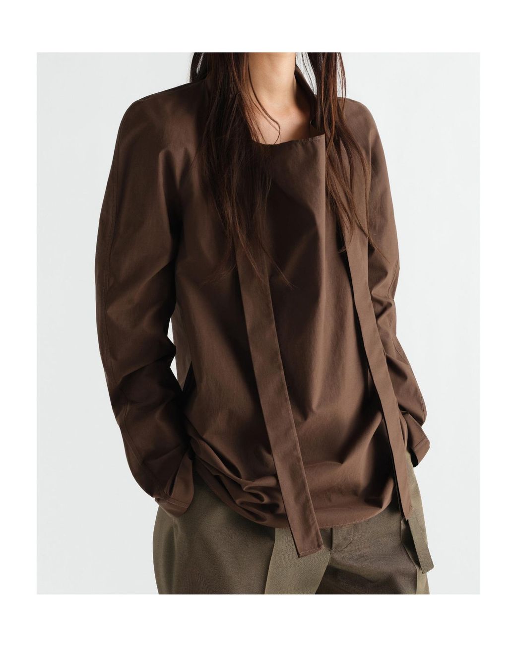 Lemaire Brown Ascot Tie-Neck Blouse