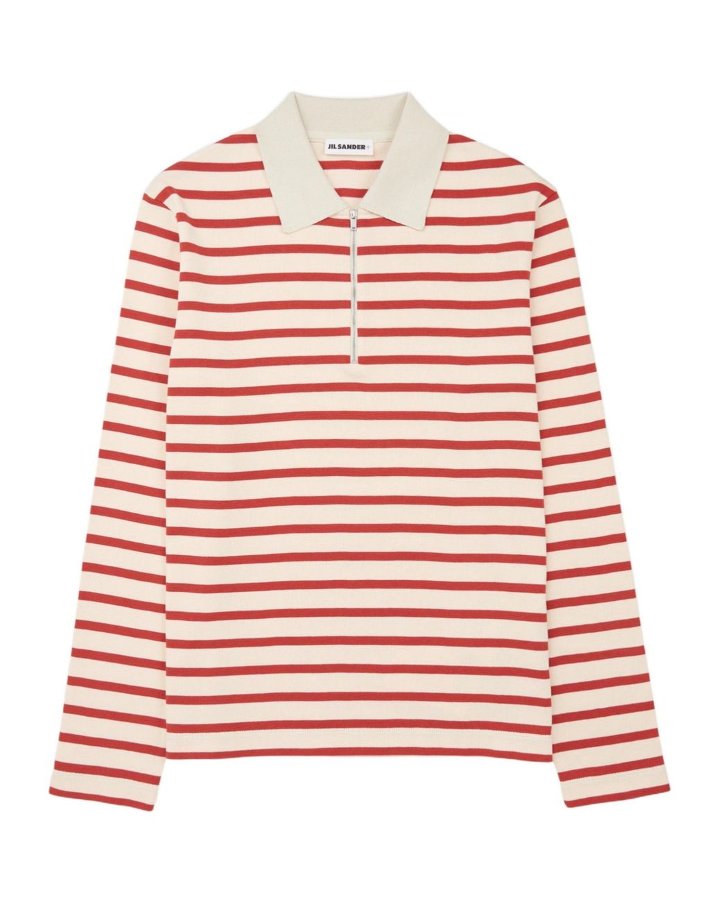 Jil Sander Red Striped Long-Sleeve Polo Shirt for men