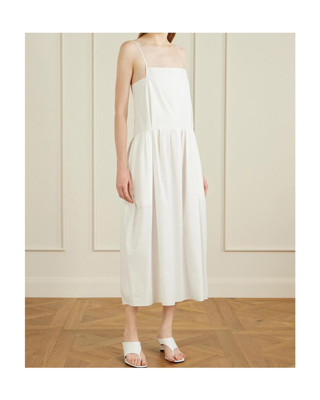 Khaite White Adira Pleated Cotton-Poplin Midi Dress