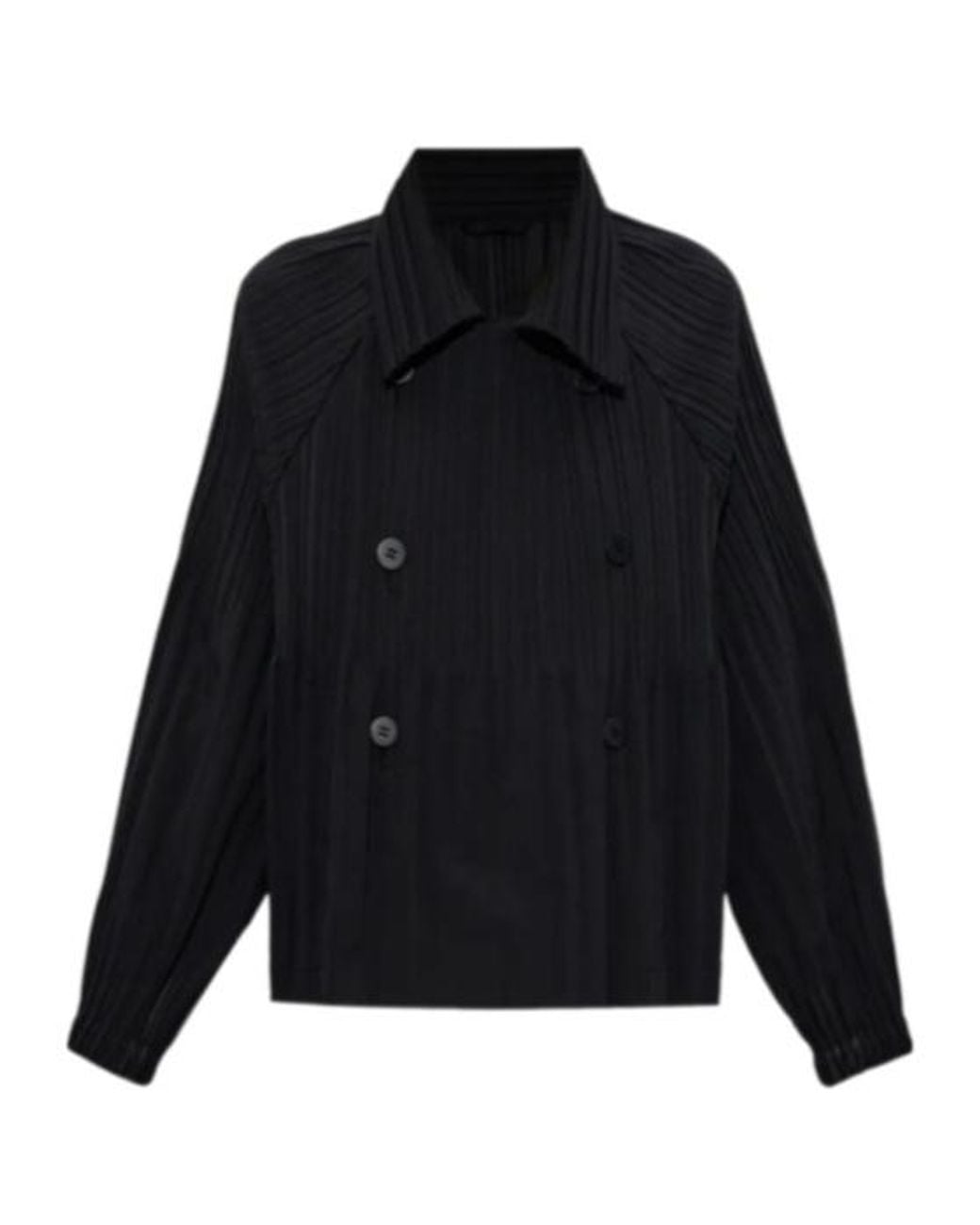 Pleats Please Issey Miyake Blue Pleats Please Issey Miyake Double-Breasted Oversized Jacket
