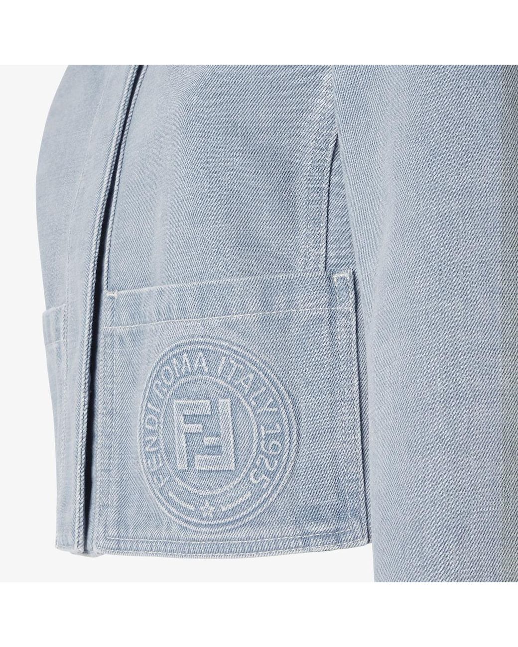Fendi Blue Logo Detailed Denim Jacket