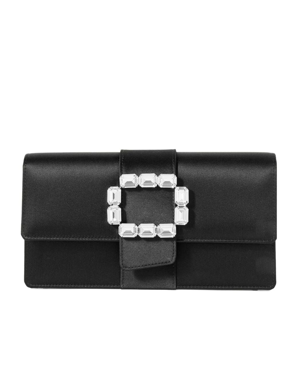 Manolo Blahnik Black Crystal-Embellished Satin Clutch