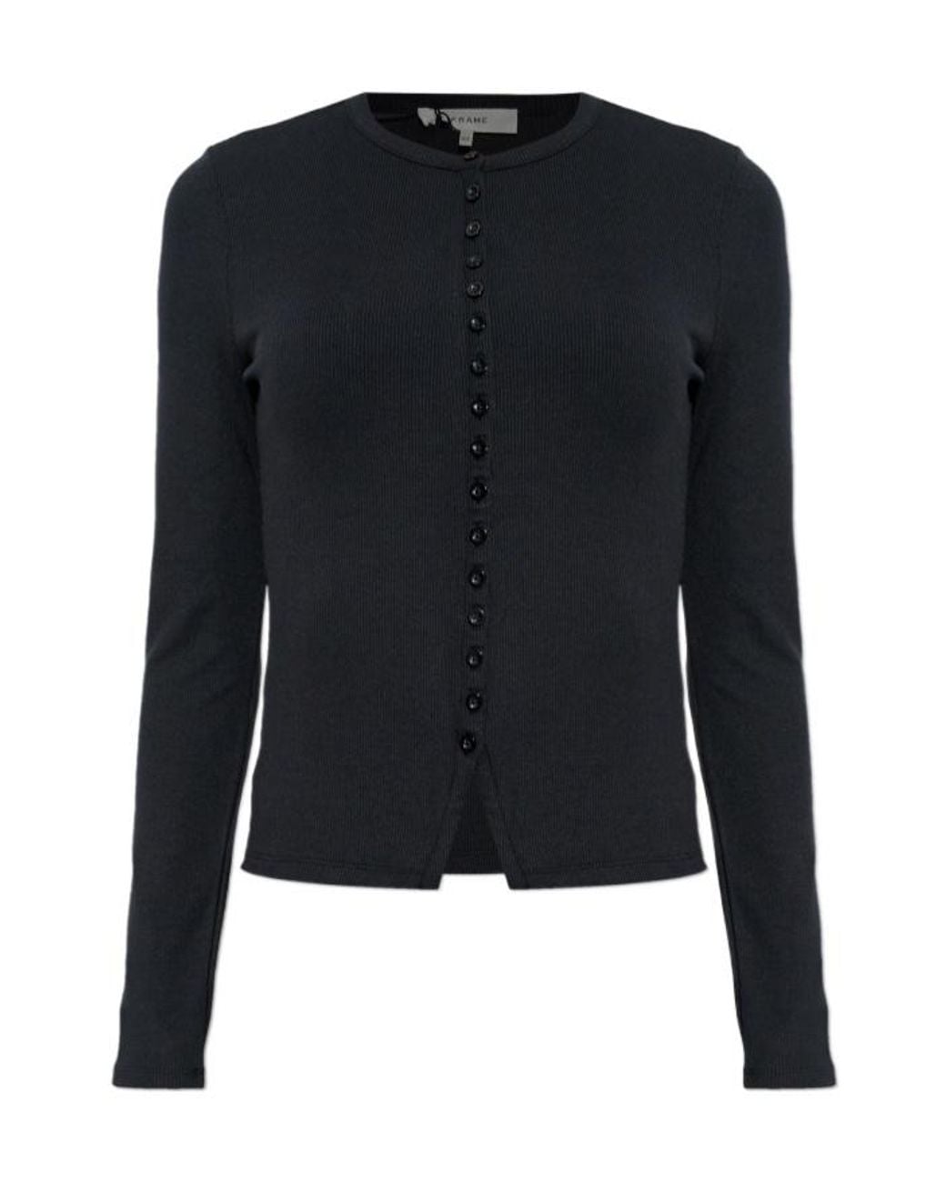 FRAME Black Long-Sleeved Crewneck Cardigan