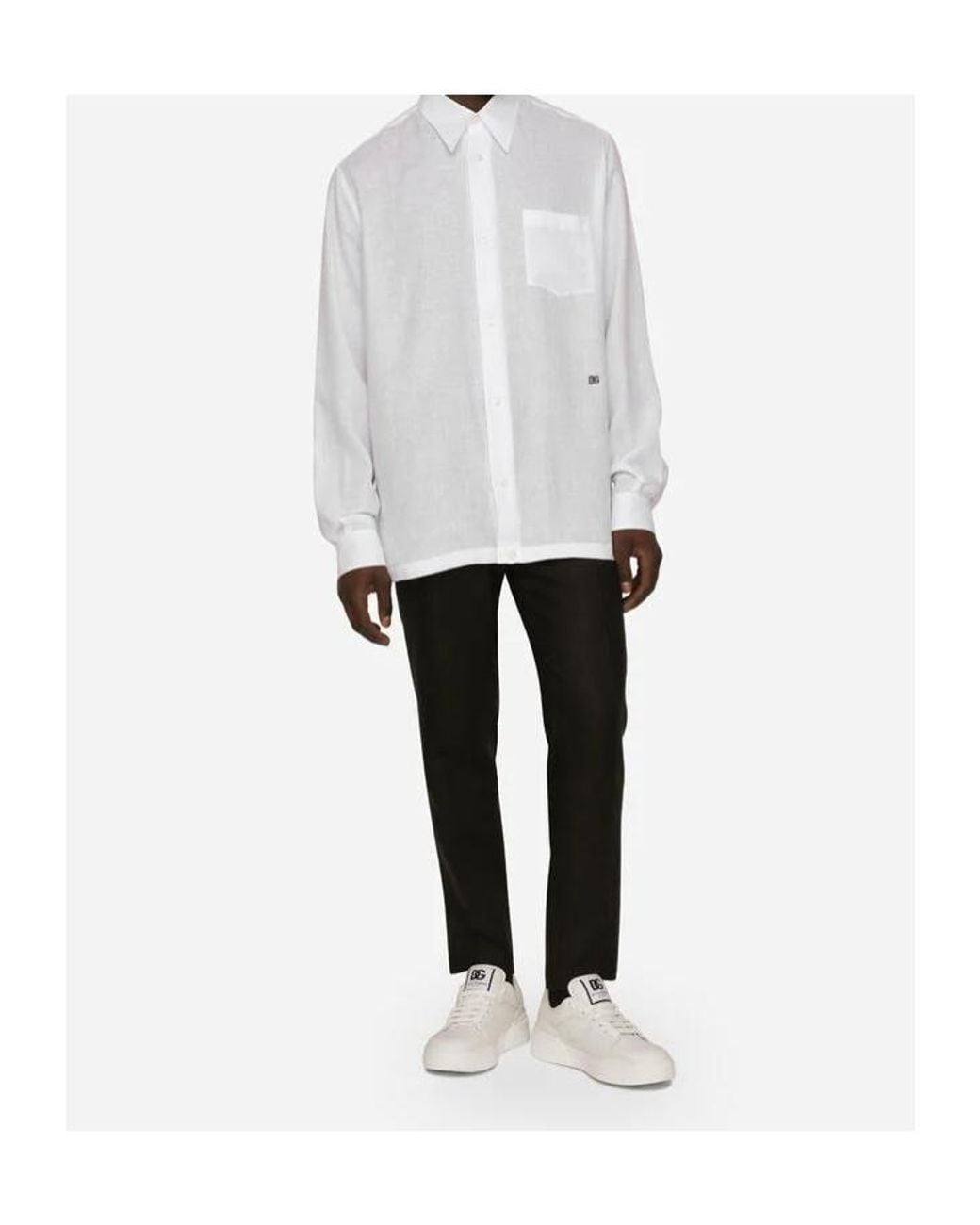 Dolce & Gabbana White Long-Sleeved Button-Up Linen Shirt for men