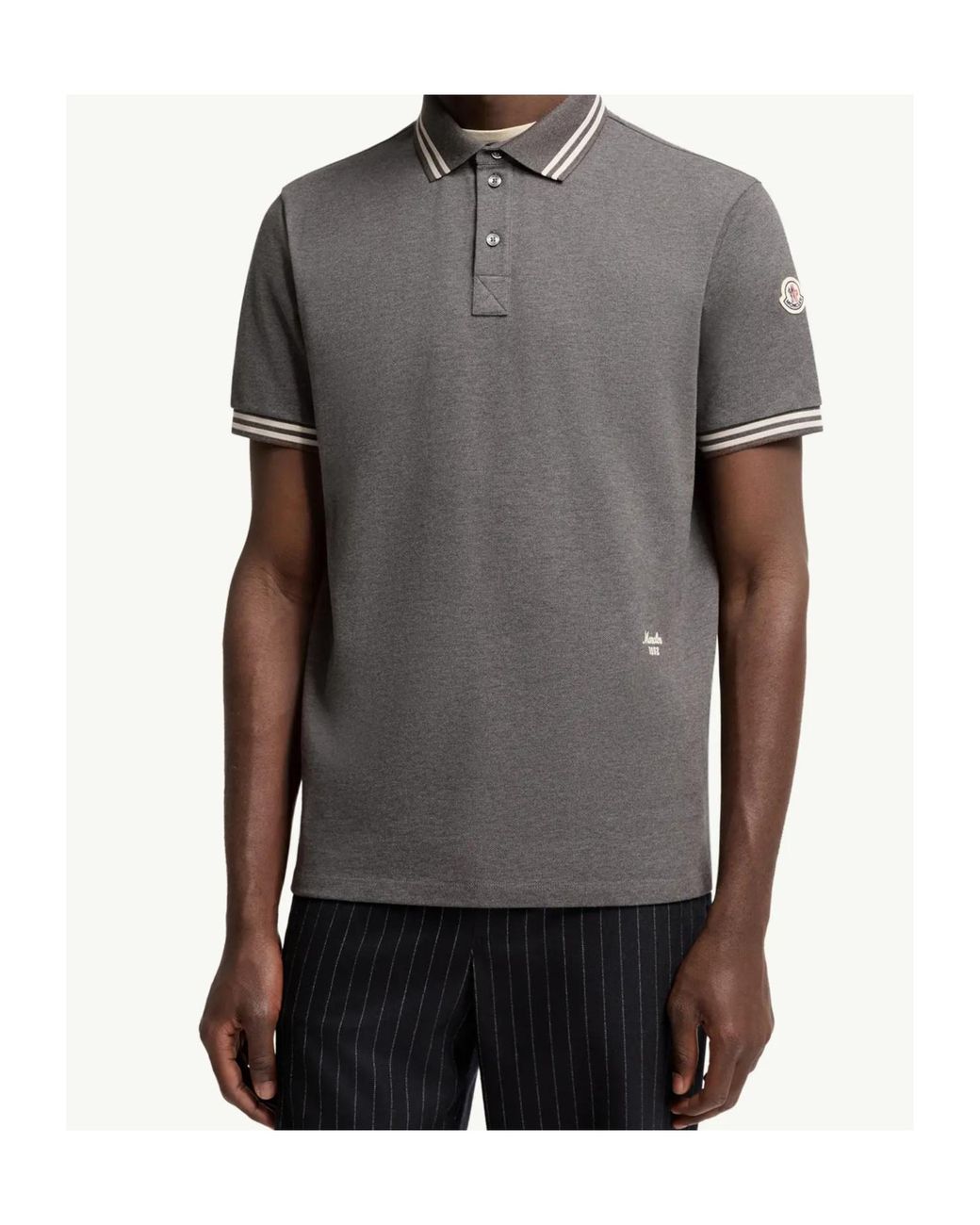 Moncler Gray Striped Trim Piqué Polo Shirt for men