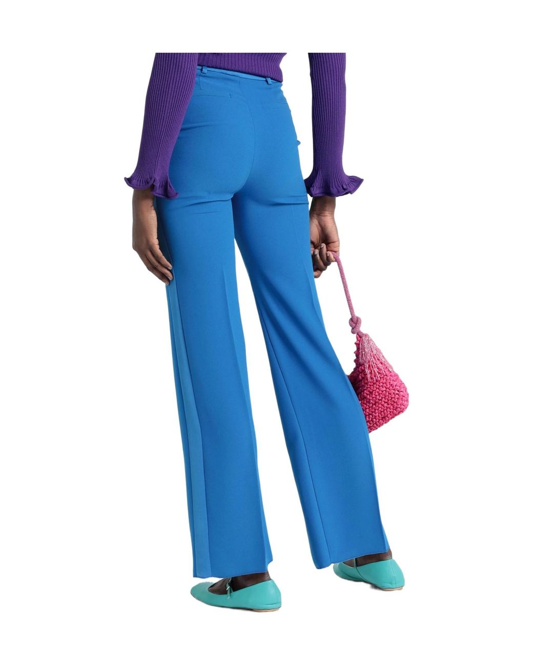 MAX&Co. Blue Solid-Colored Satin Trousers