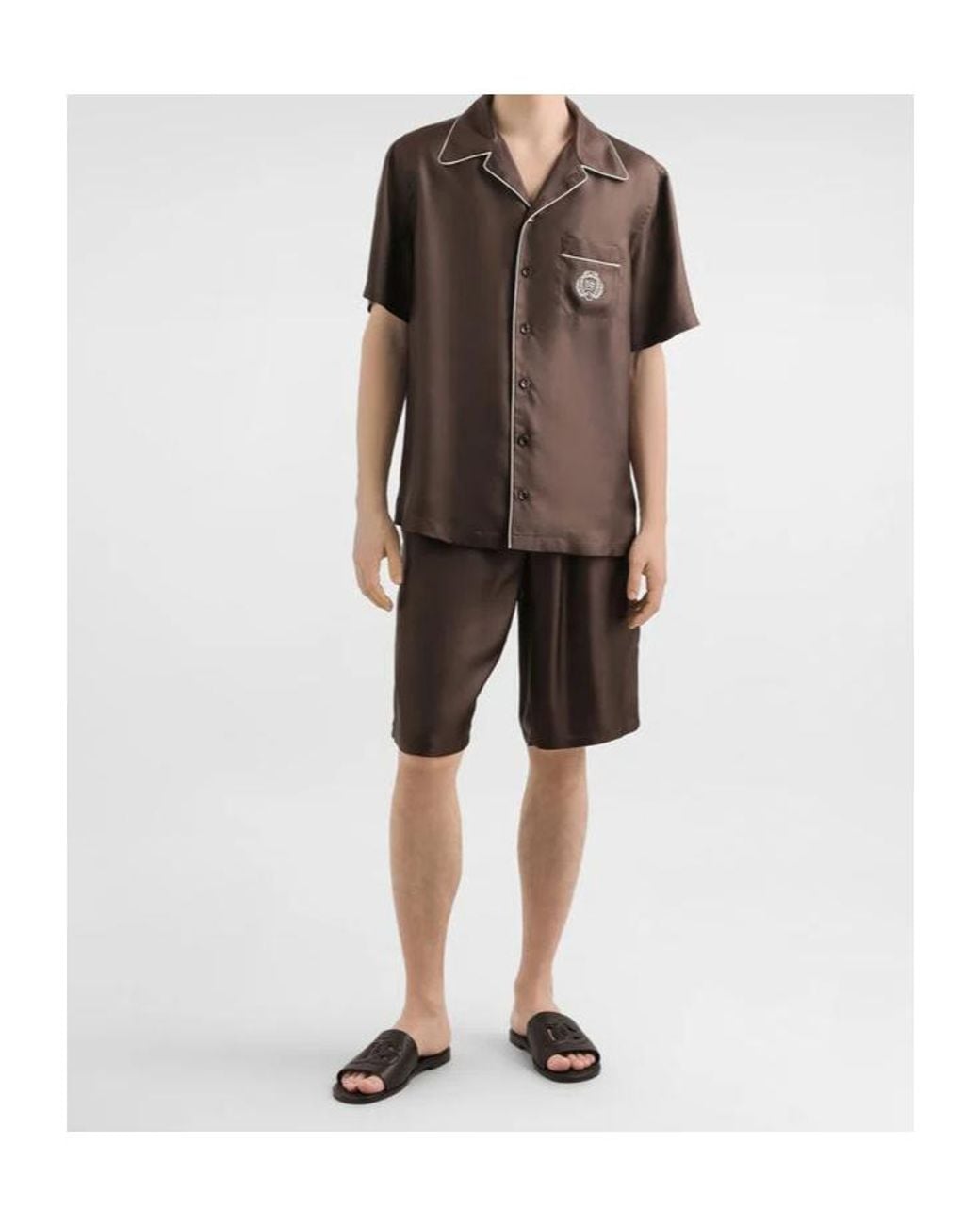 Dolce & Gabbana Brown Logo Embroidered Short-Sleeved Shirt for men