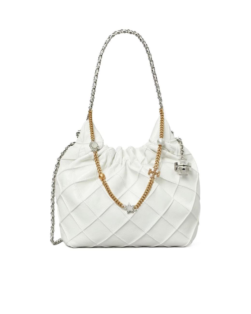 Tory Burch White Fleming Distressed Top Handle Bag