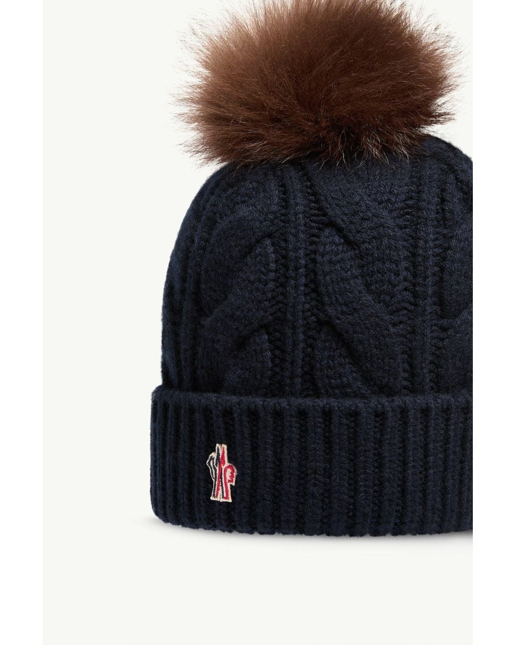 Moncler Blue Grenoble Logo Pom-Pom Knit Hat