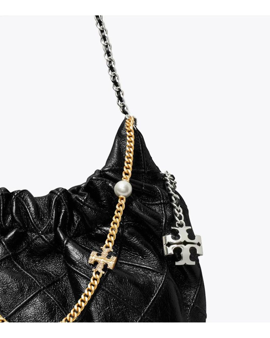 Tory Burch Black Fleming Distressed Top Handle Bag